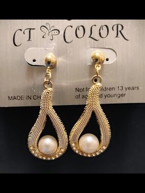 CT Color Gold-Tone Pearl Drop Earrings